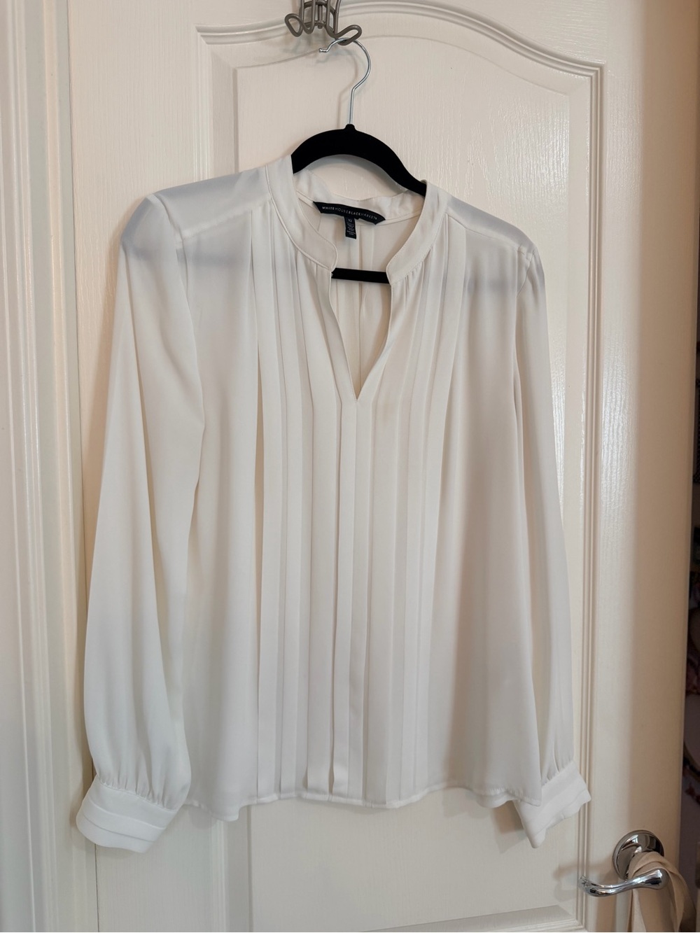 White House Black Market Ivory Pleated V-Neck Blouse